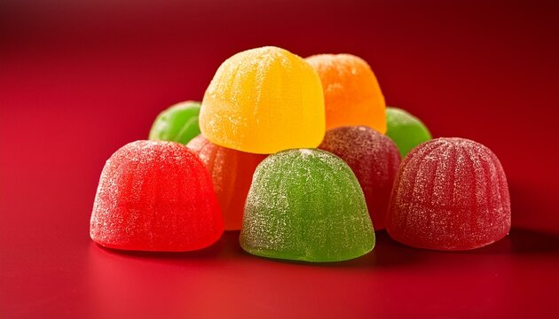 colorful sweet and fruit jelly jujube on a red background
