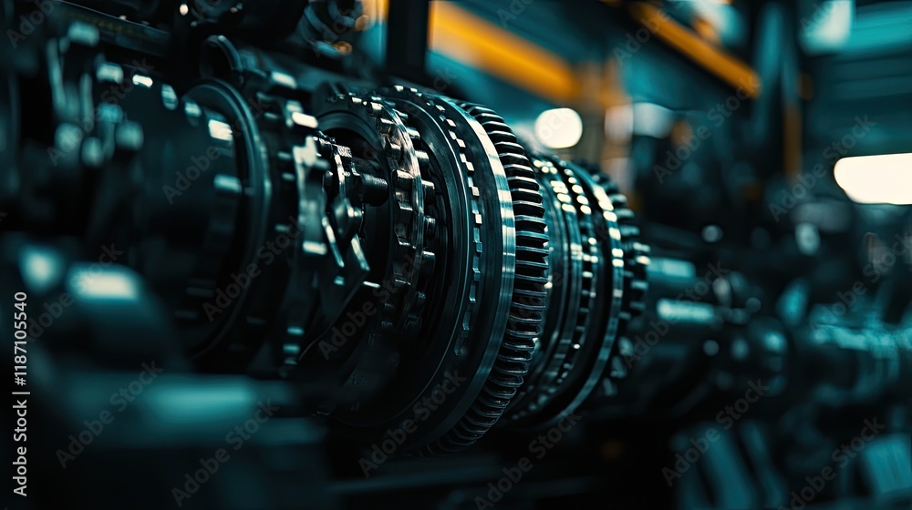 Poster closeup detailed view of complex machine gears