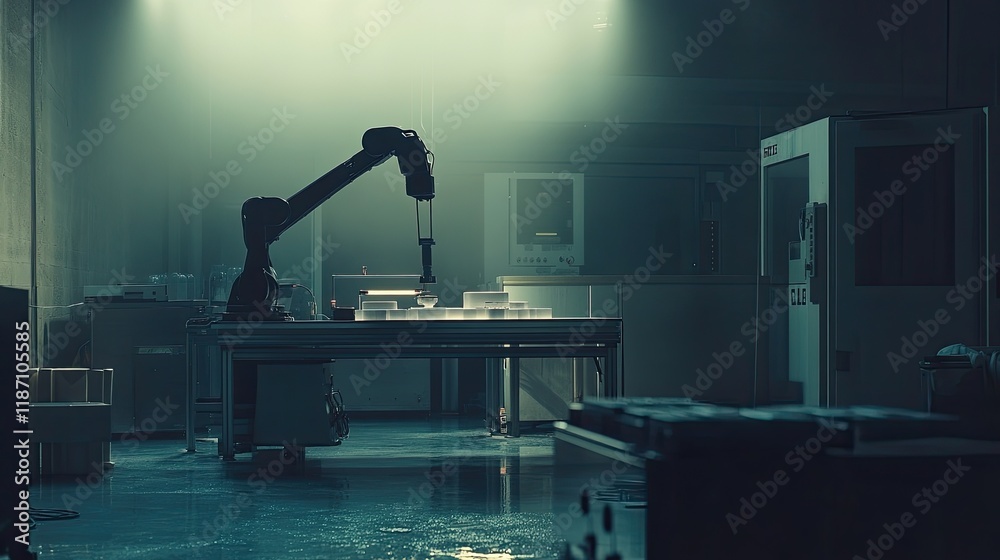 Poster Industrial Robot Arm Working in a Factory Setting