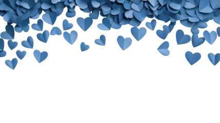A vibrant display of blue paper hearts for celebrations. transparent background