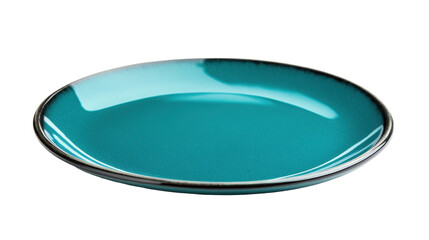 A vibrant turquoise plate perfect for serving dishes decoratively. transparent background