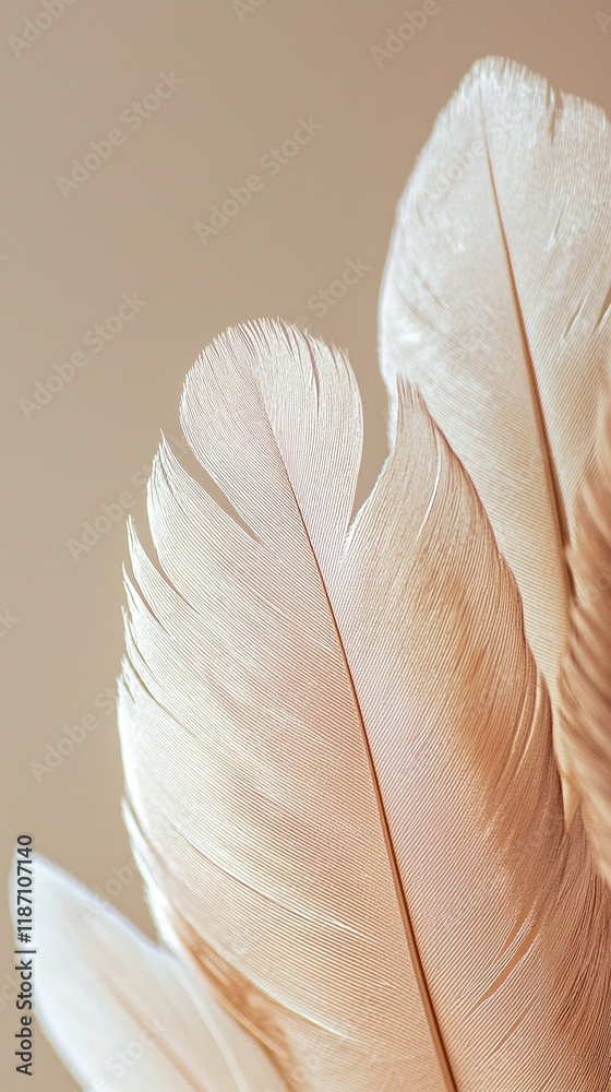 Wall mural beautiful mocha mousse feather patterns create soft textures on light beige background