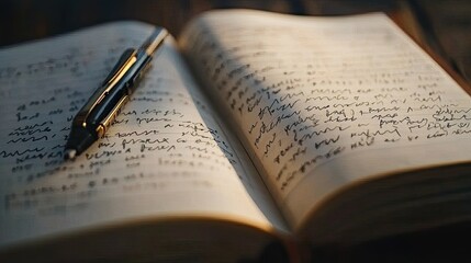 Open Notebook With Handwritten Notes And Pen