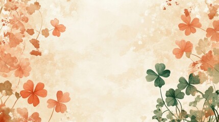 Watercolor Floral Design Featuring Orange and Green Clover Leaves