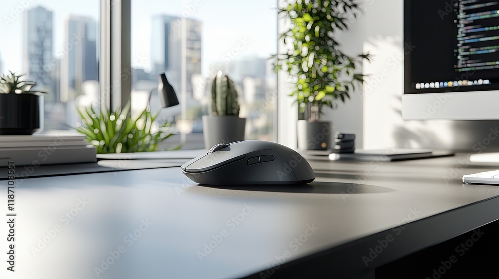 Aufkleber modern wireless computer mouse on desk in office
