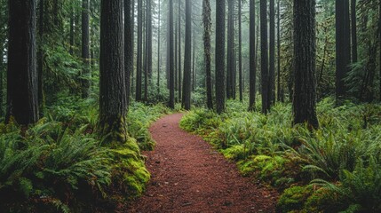 Obraz premium Serene Forest Pathway in a Lush Green Environment