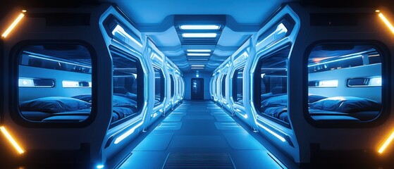 Obraz premium Futuristic Spaceship Corridor with Sleeping Pods