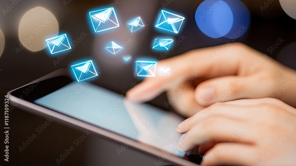 Aufkleber Hands using tablet receiving digital email messages