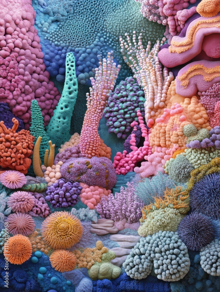 Aufkleber vibrant bacteria forms create a stunning underwater landscape with diverse textures and colors. gene