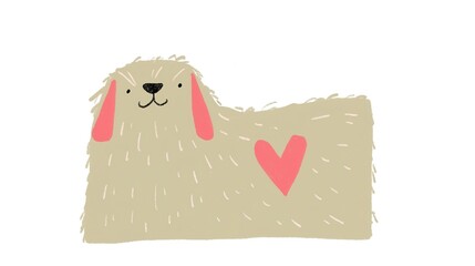 A cute, cartoon-style dog with fluffy fur and a heart design, exuding charm and affection.