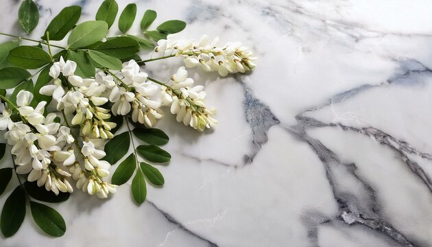 acacia blooms on marble surface