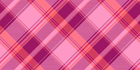 Sofa texture pattern plaid, material textile check vector. Native tartan background fabric seamless in pink and red colors.