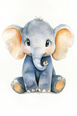 A cute elephant illustration featuring soft watercolor effects, big expressive eyes, and an endearing pose that captures the charm and innocence of these majestic creatures.