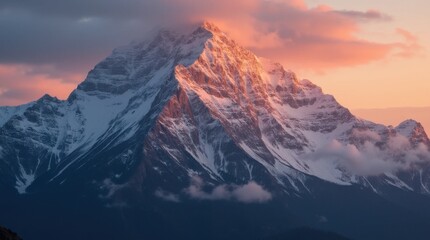 Obraz premium Sunrise Illuminates Dramatic Mountain Peak