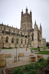 A view of the historic Gloucester Cathedral, a stunning example of Gothic architecture in...