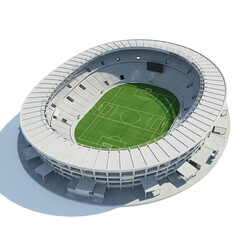 Photorealistic 3D Render of Oval-Shaped Stadium with Green Field and Curved Seating On Transparent Background
