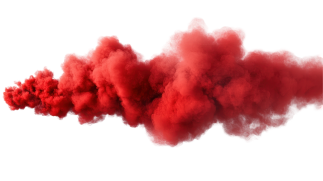 Vibrant red smoke cloud creating a dramatic visual effect. transparent background