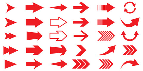 Arrows set icon in Red color. Arrow vector collection . Vector illustration. Modern and simple arrows. Arrows big Red set icons, arrow icon, modern simple arrows, arrow vector collection cursor.