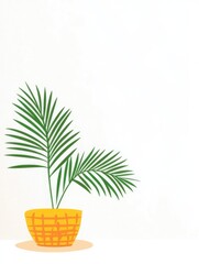 Obraz premium This image showcases a stylish potted plant with expansive green leaves placed in a cheerful yellow basket, representing freshness and tranquility in home decor.