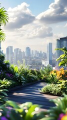 Fototapeta premium Urban Rooftop Retreat with Stunning Greenery