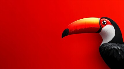 Naklejka premium Vibrant toucan profile against a bold red background. A striking image full of color and life.