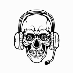 vector design illustration of a skull head wearing headphones