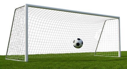 Fototapeta premium Dynamic Athletic Soccer Scene with Goal and Ball in Motion On Transparent Background 