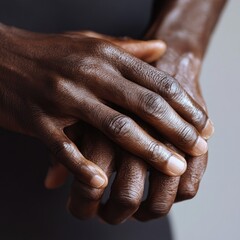 Fototapeta premium Close-up of dark skin hands clasped, showcasing skincare, health, or relaxation.