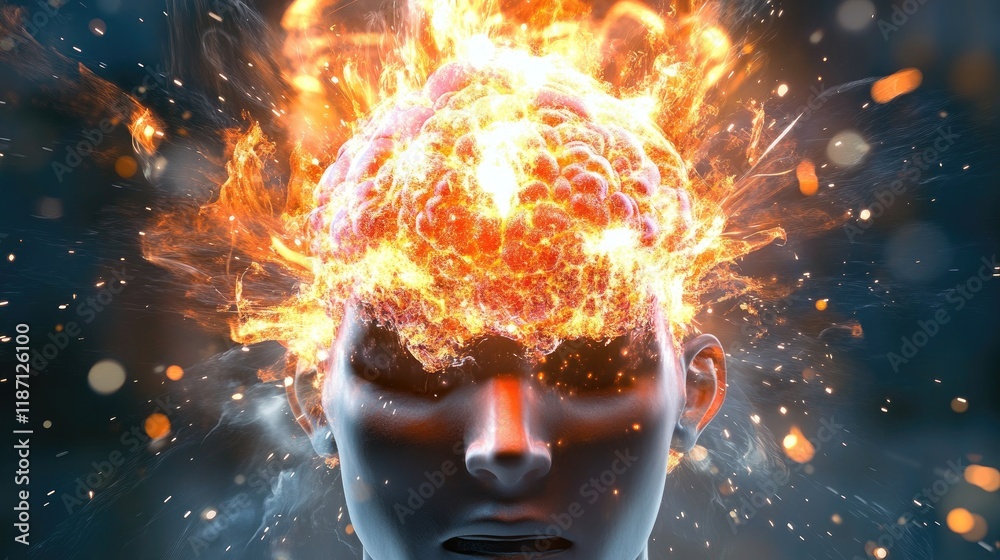 Aufkleber Flaming Brain Exploding Intensely From Head
