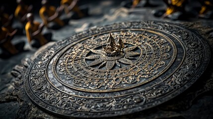 Obraz premium Ancient phra pidta yantra closeup thailand cultural artifact intricate design ground level heritage significance