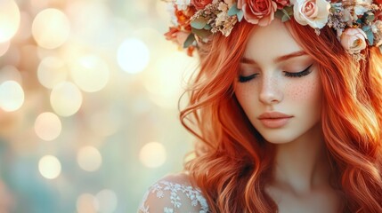 Redhead Woman Wearing A Flower Crown