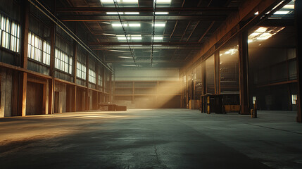 Obraz premium Large Empty Warehouse with Open Space for Creative Designs, Cinematic 8K Rendering