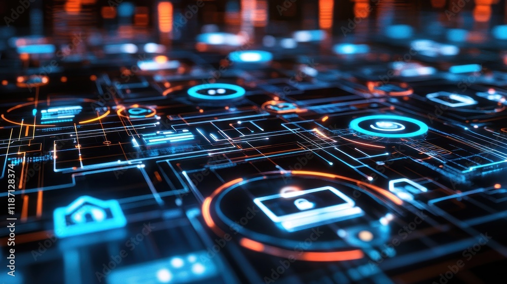Poster Abstract Digital Network Interface Showing Security Systems