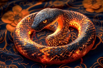 Fototapeta premium Glowing orange and black snake for Chinese zodiac of Chinese New Year
