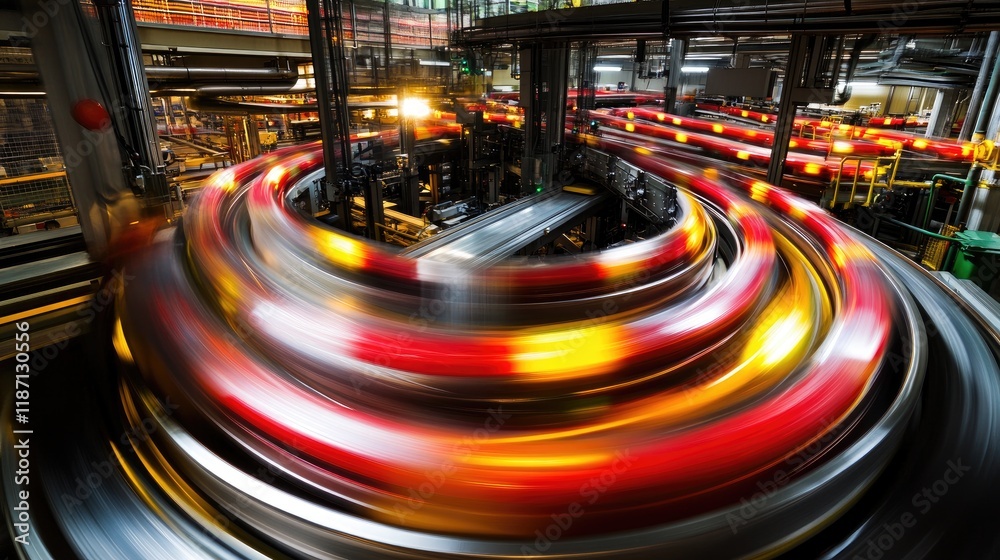 Poster fast moving conveyor belt system in factory