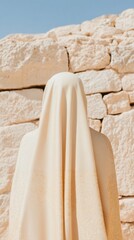 Elegant Tradition Middle Eastern Woman in Abaya Strolling Through Ancient Stone Marketplace