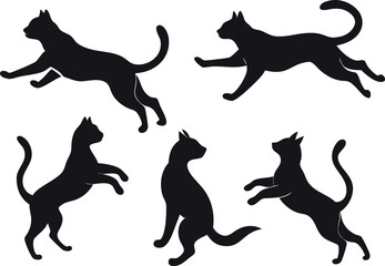jumping cat icon set silhouette vector