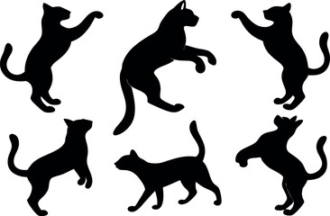jumping cat icon set silhouette vector
