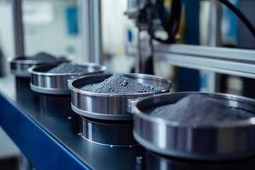 Research laboratory showcasing powder compaction process with advanced machinery in a sterile environment