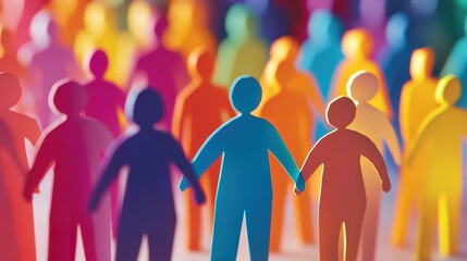 Colorful paper people standing in rows, holding hands and forming a framework for the background of a social media banner.