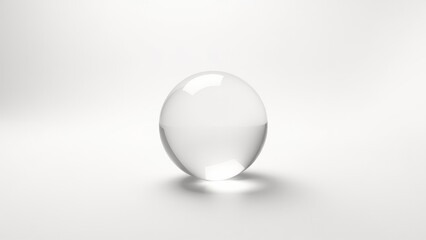 Buddhism, The doctrine of emptiness, shunyata,Minimalist photo of an isolated clear crystal ball on a white background, sleek minimalist design.