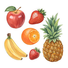 Fruits image set in a white background.