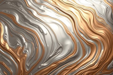Obraz premium Abstract metallic waves in silver and copper tones create a dynamic, fluid texture.