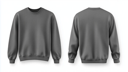 A blank grey sweatshirt shown from both front and back perspectives on a white background, offering ample space for personalized design and print presentation.