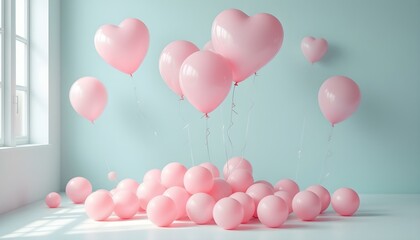 Globos rosados flotando en estudio minimalista