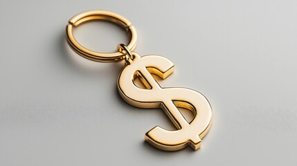 A shiny gold dollar sign keychain on a smooth surface, symbolizing wealth and financial prosperity.
