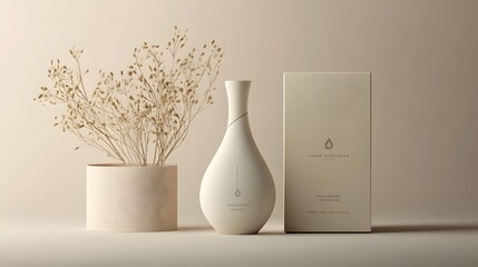 Soft-Touch Matte White Teardrop Bottle with Metallic Accented Packaging Mockup for Minimalist Luxury Cosmetic
