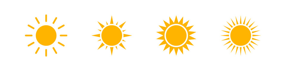 Sun icon. Sun shine sign. Isolated sunny cymbol. Sunshine vector set.
