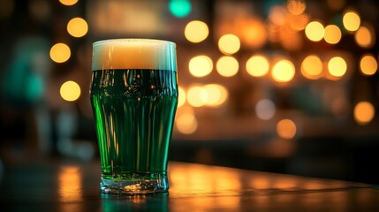 A Glass of Green Beer in a Festive Setting