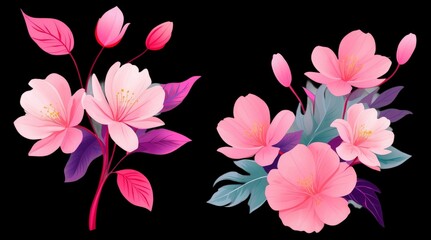 Vibrant Floral Botanical Elements with High Detail and Rich Colors for Artistic Use
